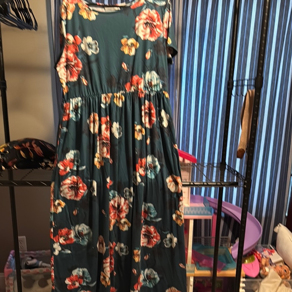 Floral Maxi Dress in Teal and Multicolor